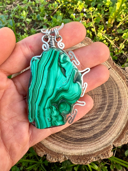 Collana on Malachite fetta✨ Medaglione lavorazione artigianale acciaio inox