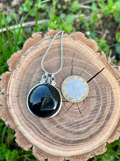 Ciondolo in Onice nero Druzy - Onice con cristallizzazione interna naturale