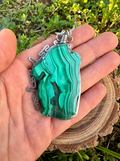Collana on Malachite fetta✨ Medaglione lavorazione artigianale acciaio inox