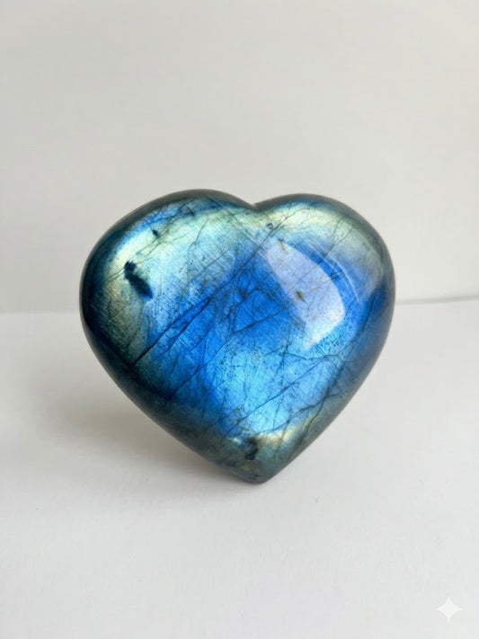 Cuore di Labradorite Qualità Superiore AAA+++  Iridescenza Blu Elettrico – 731g