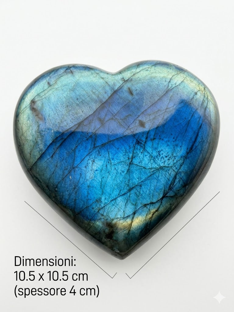 Cuore di Labradorite Qualità Superiore AAA+++  Iridescenza Blu Elettrico – 731g
