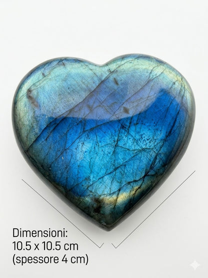 Cuore di Labradorite Qualità Superiore AAA+++  Iridescenza Blu Elettrico – 731g