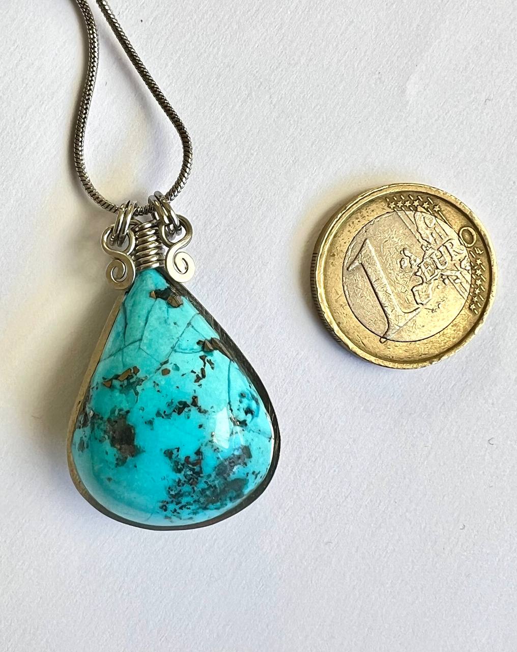Collana con goccia di Turchese - Turchese naturale con inserzioni di Pirite