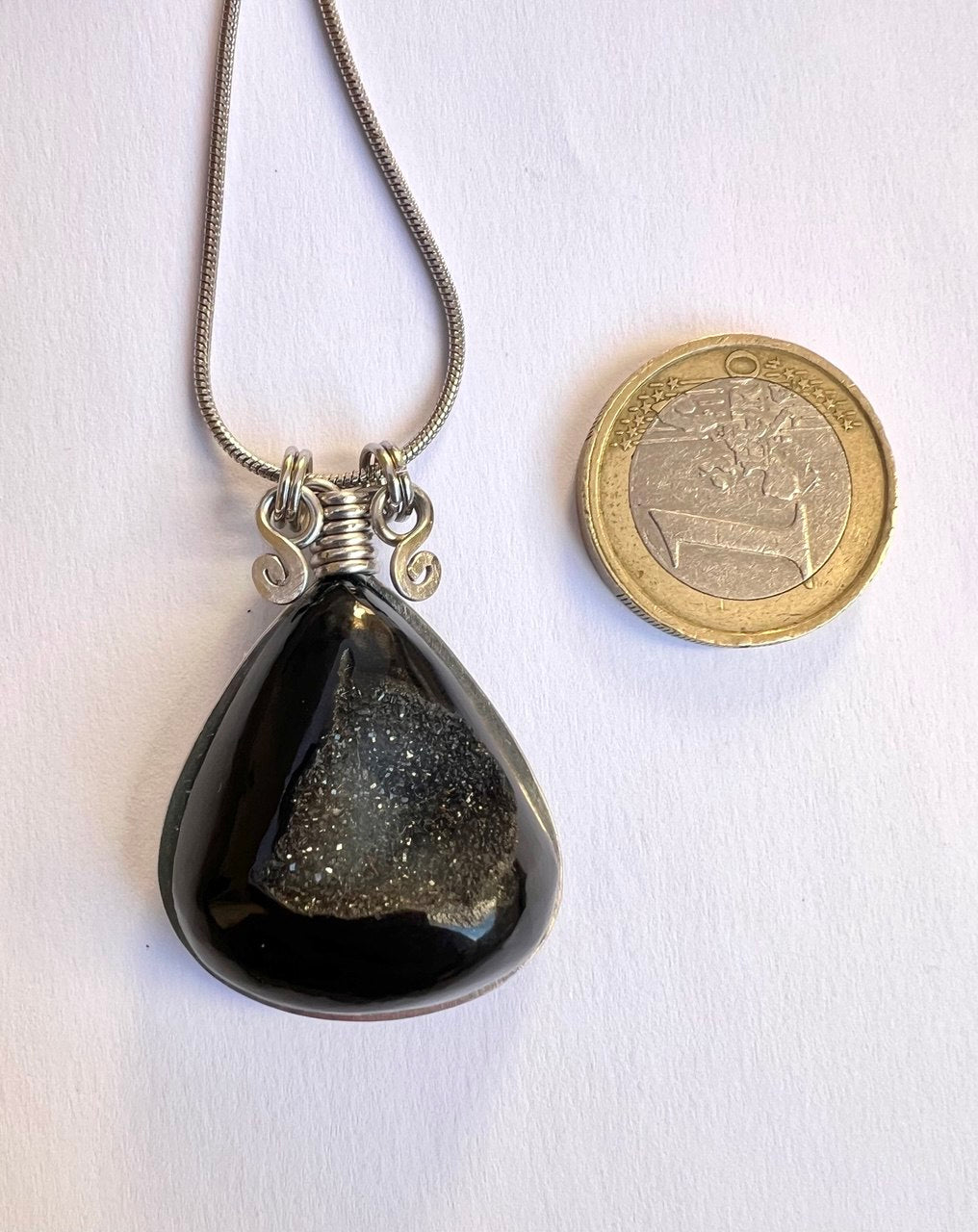Colla Goccia di Onice Druzy con cristallizzazione interna naturale - Geode di Onice