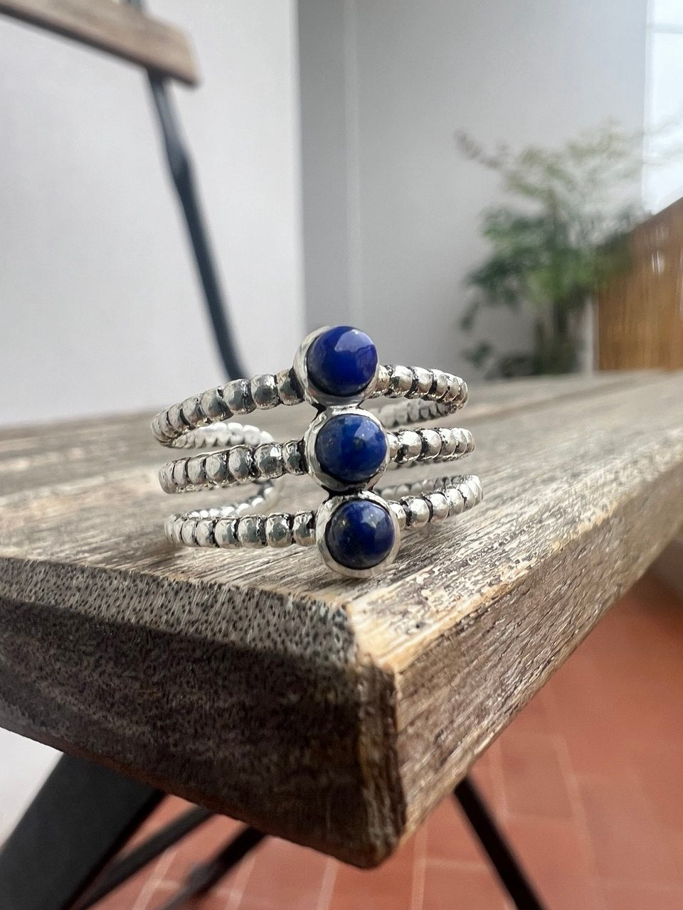 Anello Multi-Fascia Minimalista con Pietre Naturali – Finitura Argento 925 – Regolabile
