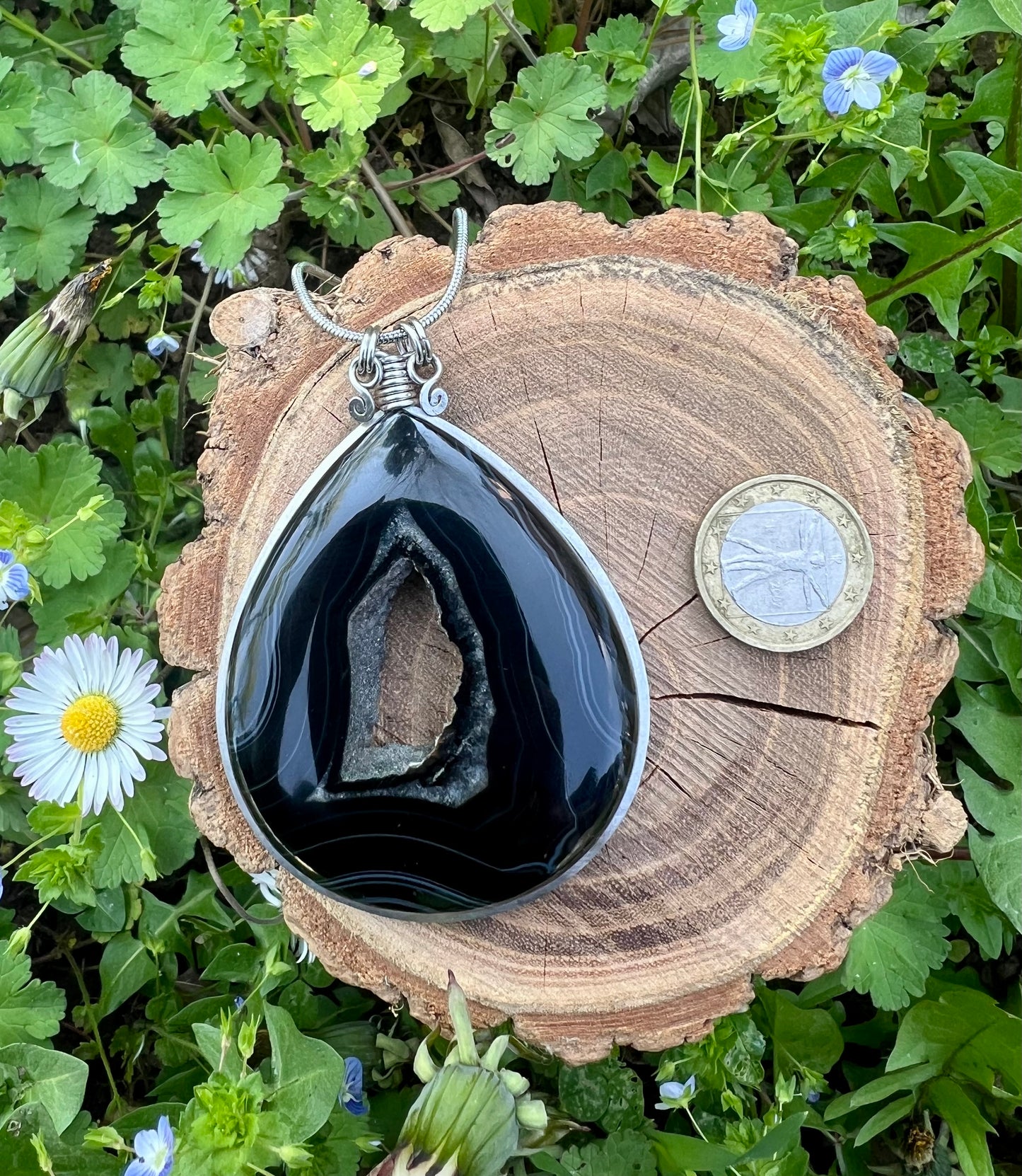 Collana di Onice Druzy con portale cristallizzato naturale - Geode di Onice