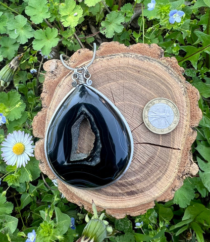 Collana di Onice Druzy con portale cristallizzato naturale - Geode di Onice