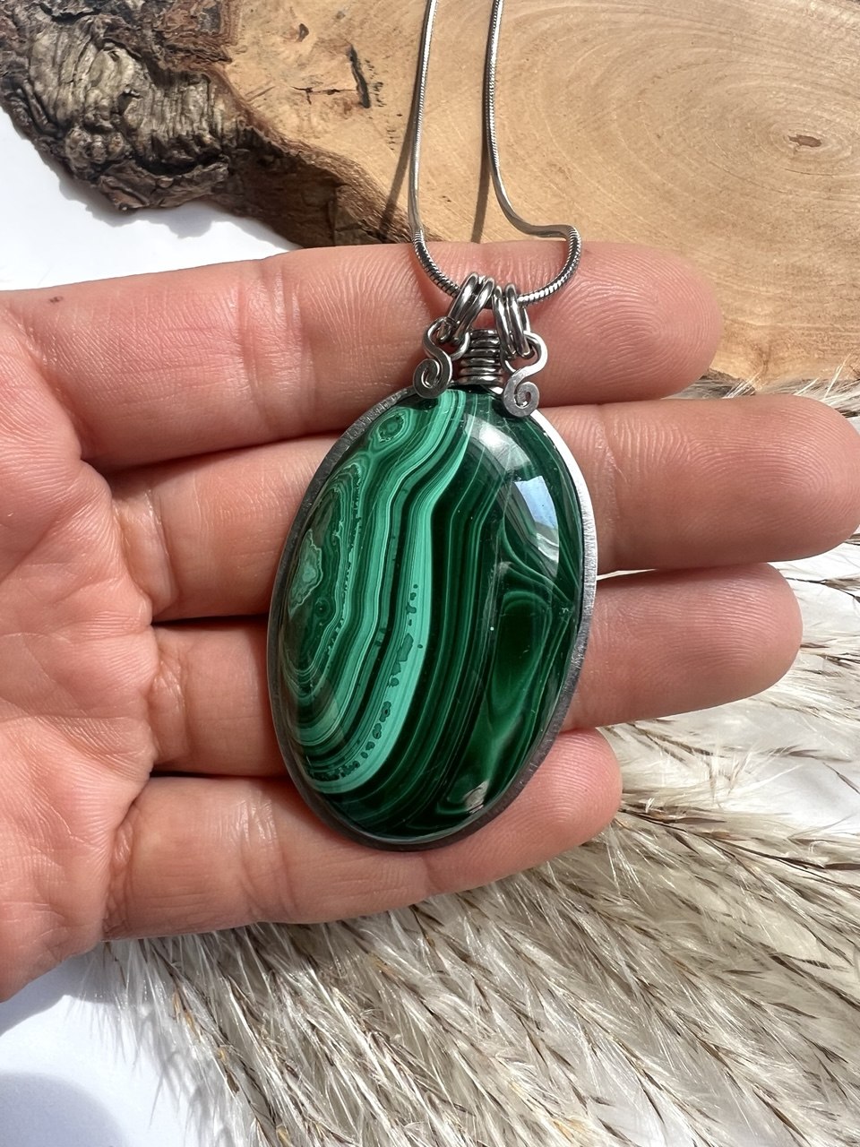 Collana con Malachite alta qualità - Collana Malachite vortice