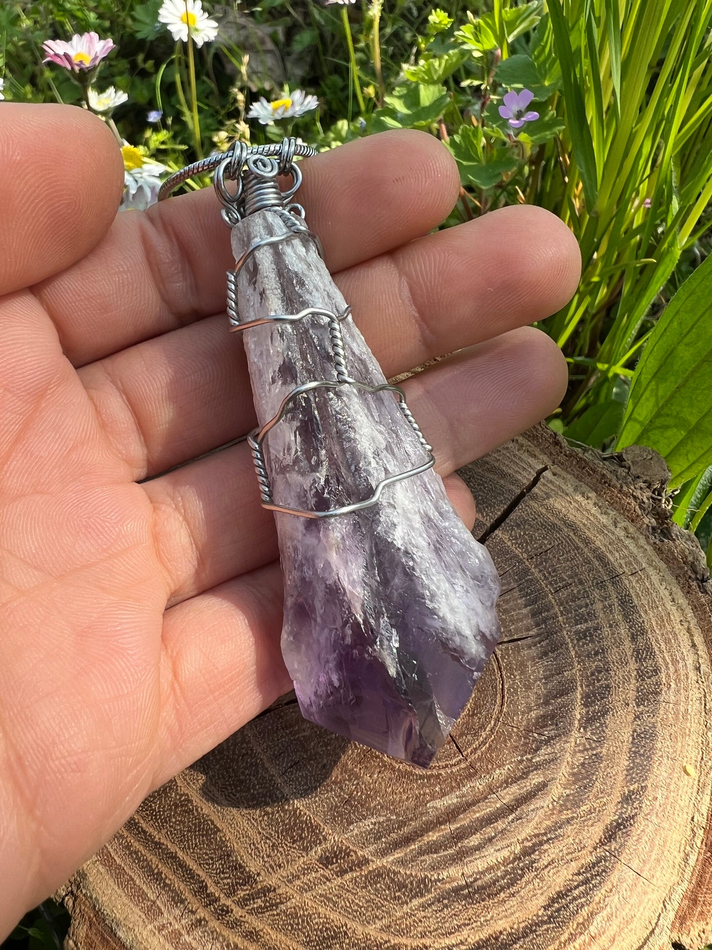 Collana con punta naturale di Ametista - Cristallo grezzo di Ametista brasiliana