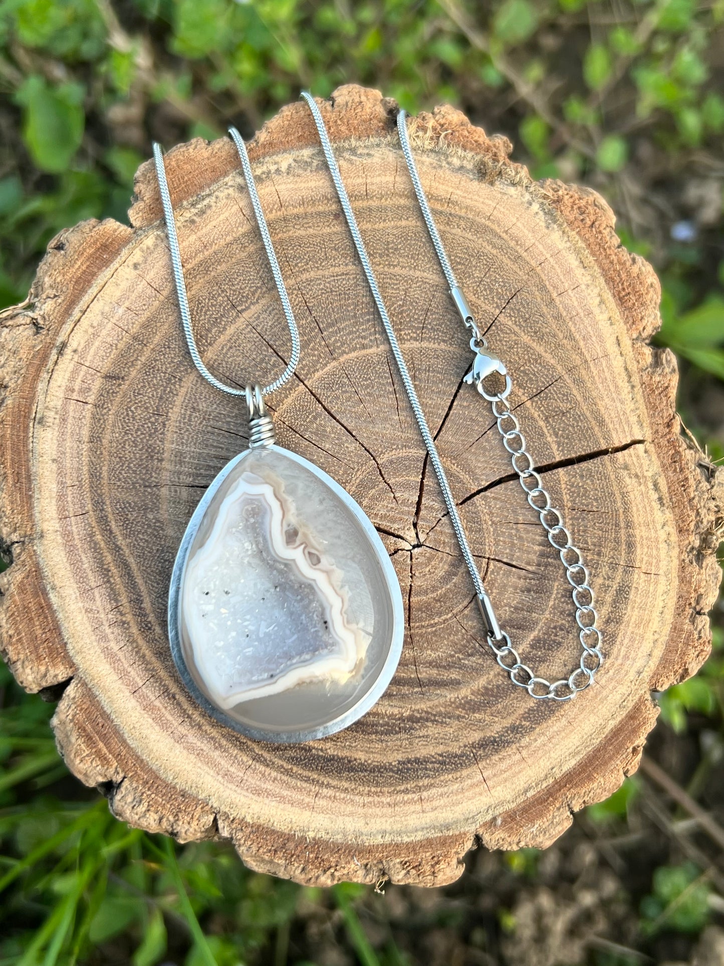 Collana di Agata Druzy ✨ Anima Lucente – Gioiello Artigianale in Acciaio inox