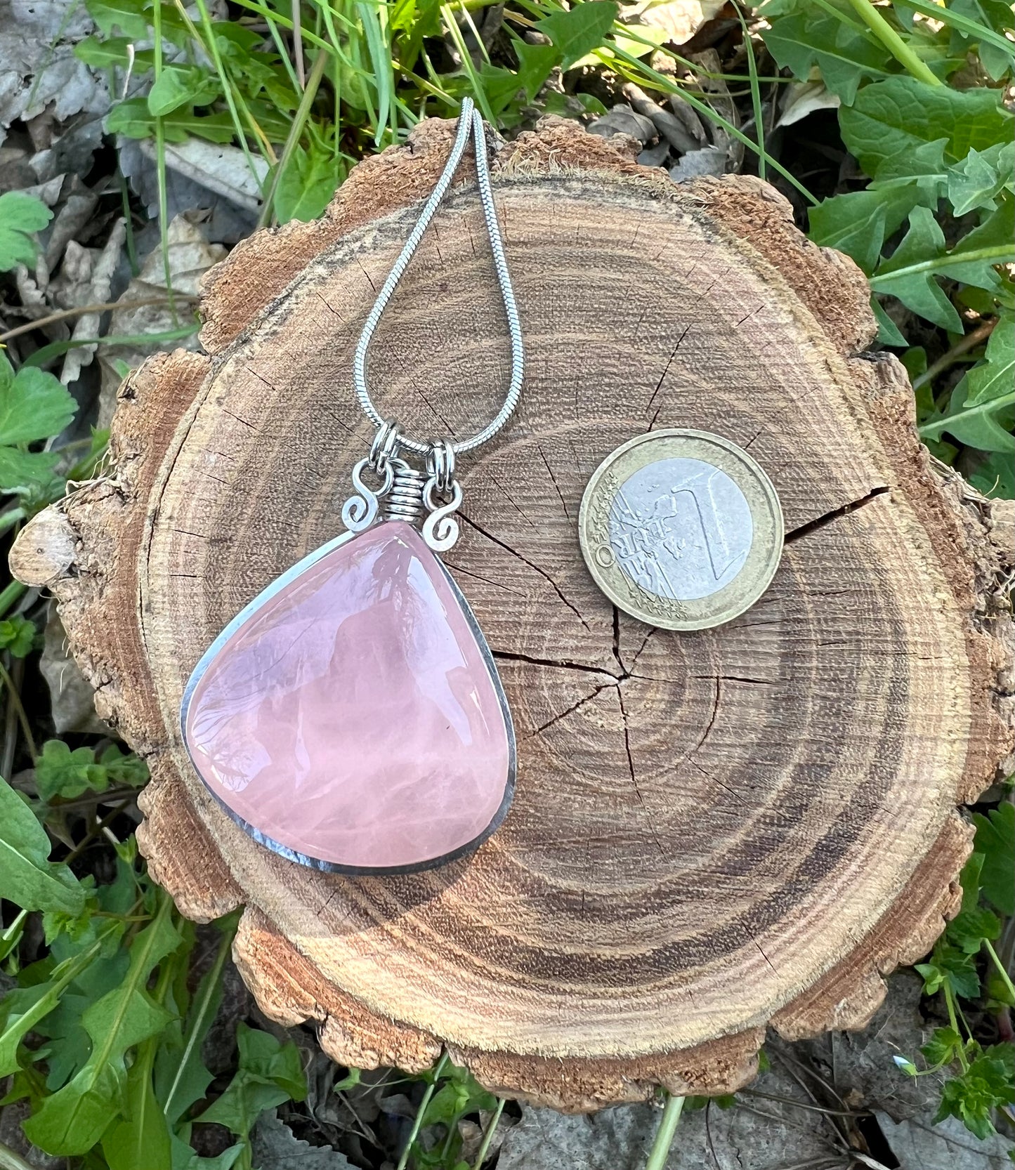 Collana con goccia di Quarzo Rosa naturale
