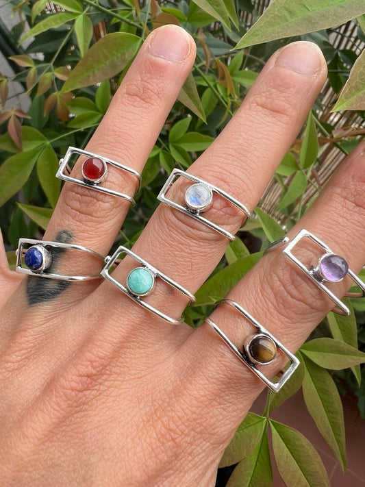Anello Minimalist con Pietre Naturali – Finitura Argento 925 – Misura Regolabile