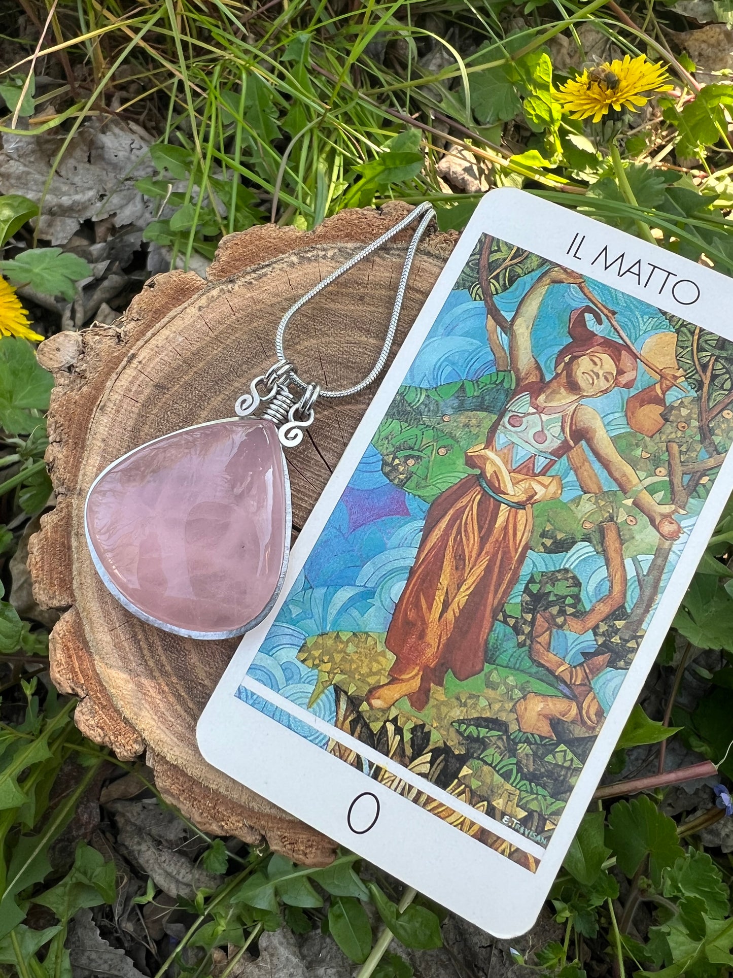 Collana con goccia di Quarzo Rosa naturale