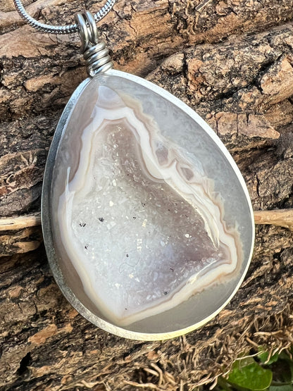 Collana di Agata Druzy ✨ Anima Lucente – Gioiello Artigianale in Acciaio inox