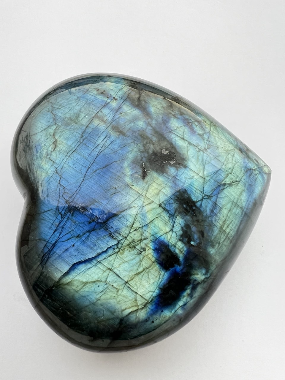 Cuore di Labradorite Qualità Superiore AAA+++  Iridescenza Blu Elettrico – 731g