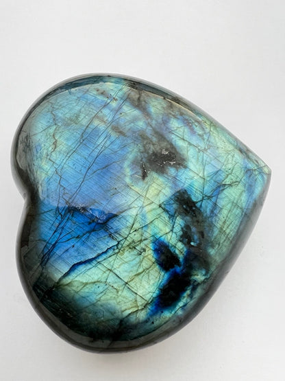 Cuore di Labradorite Qualità Superiore AAA+++  Iridescenza Blu Elettrico – 731g