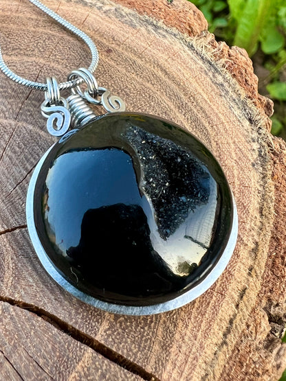 Ciondolo in Onice nero Druzy - Onice con cristallizzazione interna naturale