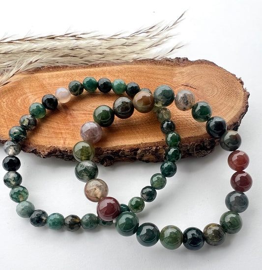 Bracciale di Agata Muschiata a Sfere: Eleganza in Diverse Misure
