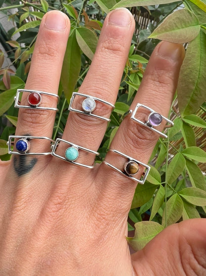 Anello Minimalist con Pietre Naturali – Finitura Argento 925 – Misura Regolabile