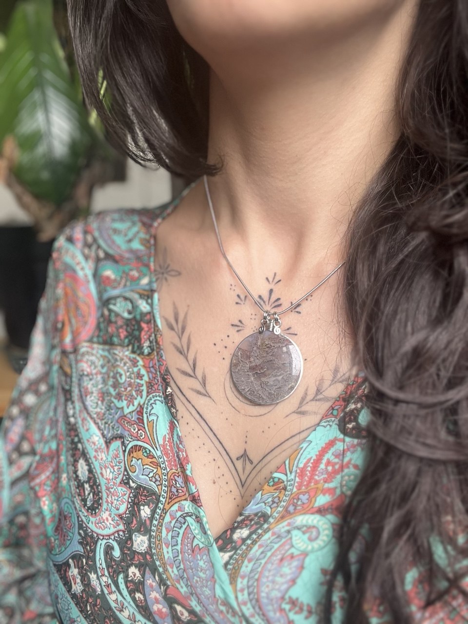 Collana di Agata muschiata indonesiana - Giardino incantato
