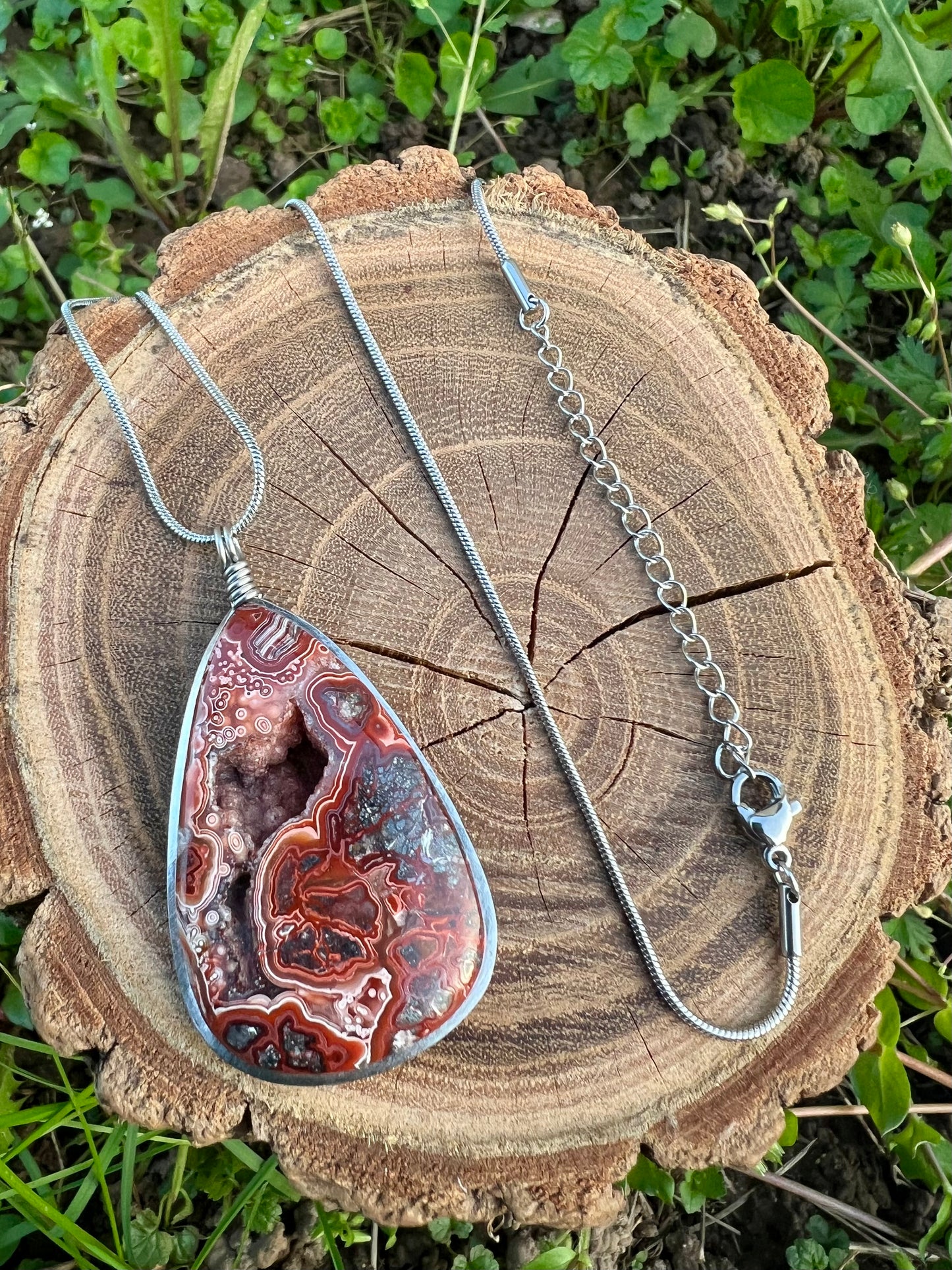 Collana con Agata Crazy Lace messicana di alta qualità - con cristallizzazione interna
