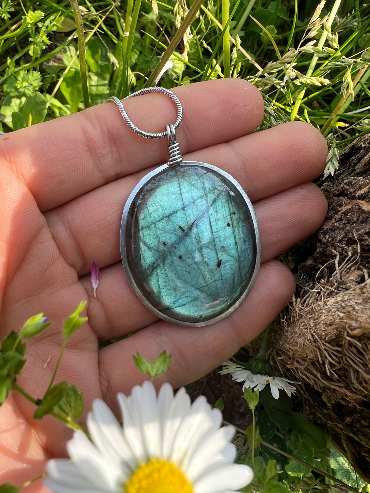 Collana in Labradorite verde acqua