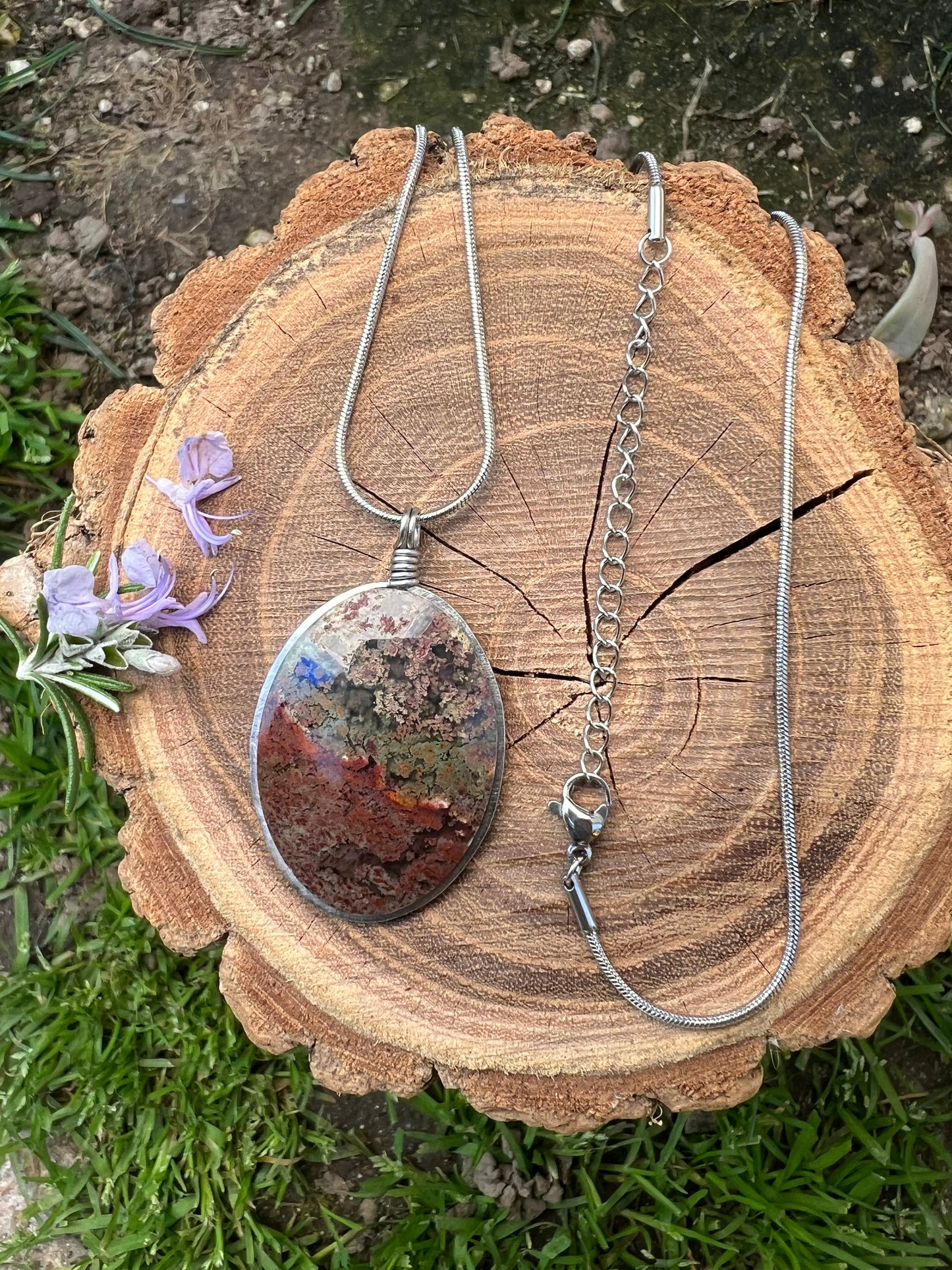 Collana di Agata Muschiata Indonesiana - Ciondolo Floresta