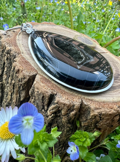 Collana di Onice Druzy con portale cristallizzato naturale - Geode di Onice