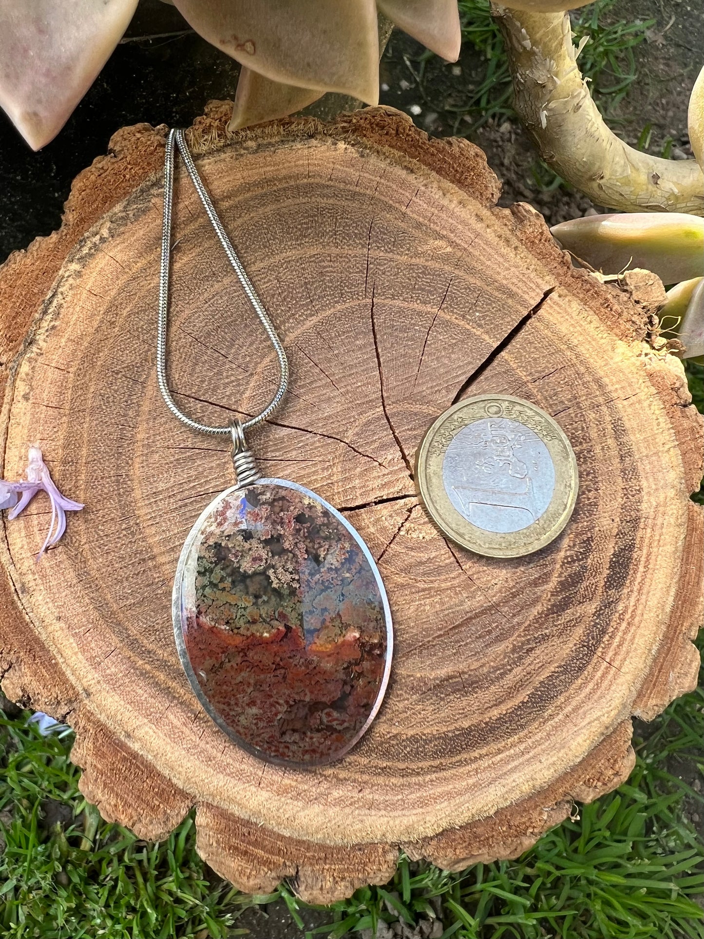 Collana di Agata Muschiata Indonesiana - Ciondolo Floresta