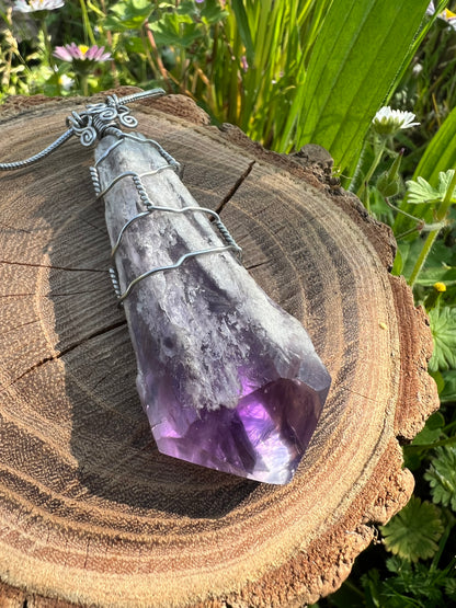 Collana con punta naturale di Ametista - Cristallo grezzo di Ametista brasiliana