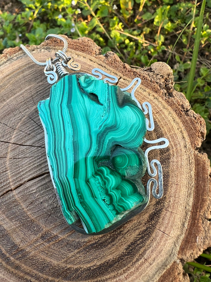 Collana on Malachite fetta✨ Medaglione lavorazione artigianale acciaio inox