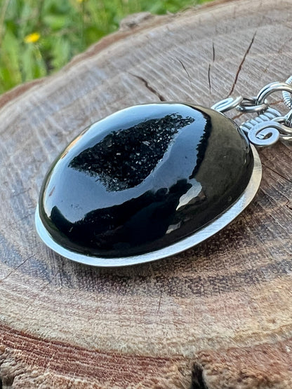 Ciondolo in Onice nero Druzy - Onice con cristallizzazione interna naturale