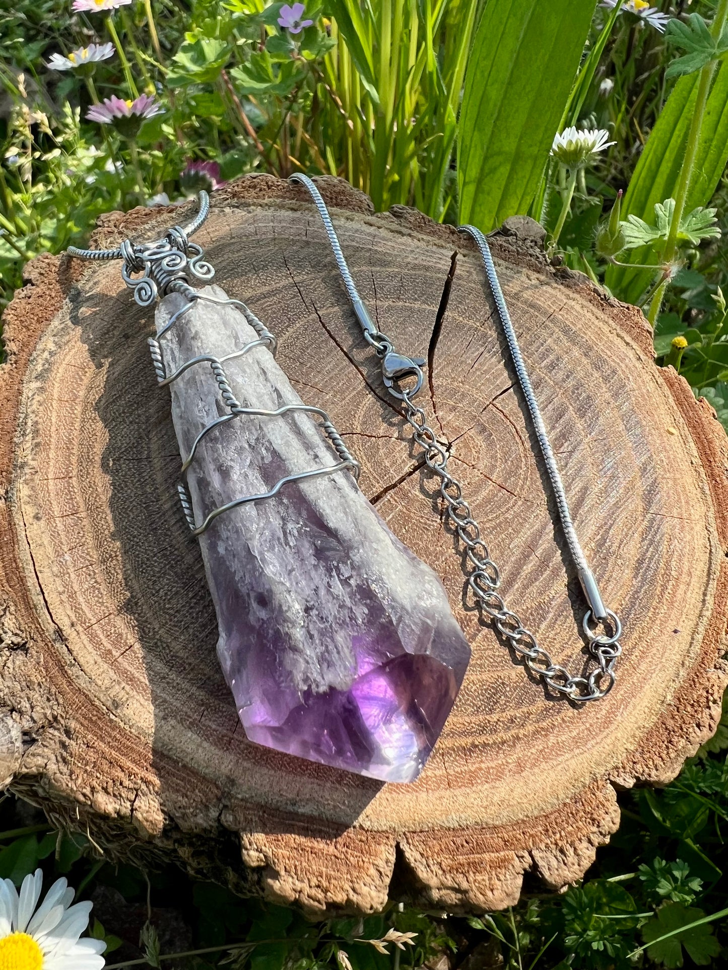 Collana con punta naturale di Ametista - Cristallo grezzo di Ametista brasiliana