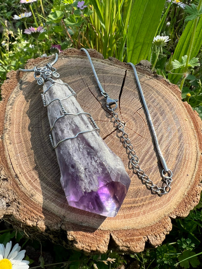 Collana con punta naturale di Ametista - Cristallo grezzo di Ametista brasiliana