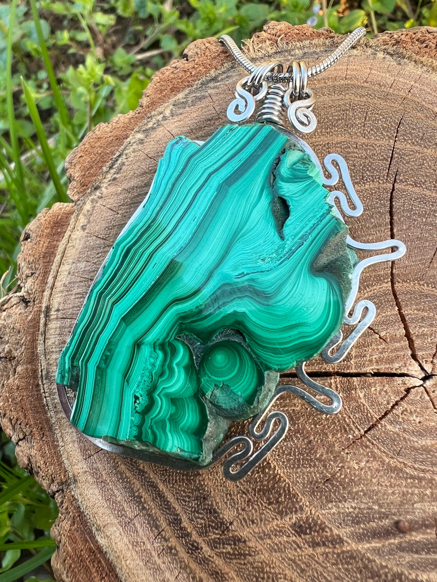 Collana on Malachite fetta✨ Medaglione lavorazione artigianale acciaio inox