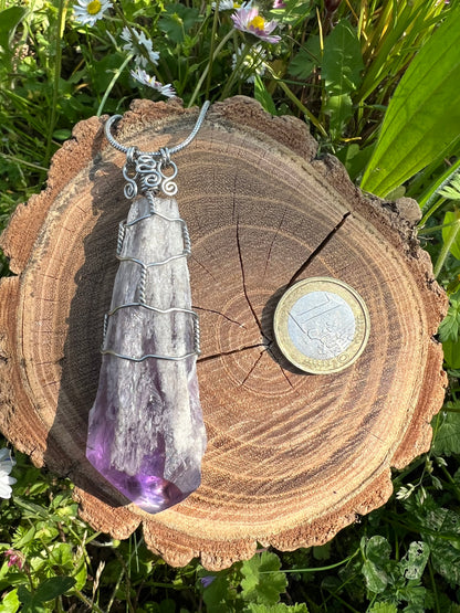 Collana con punta naturale di Ametista - Cristallo grezzo di Ametista brasiliana