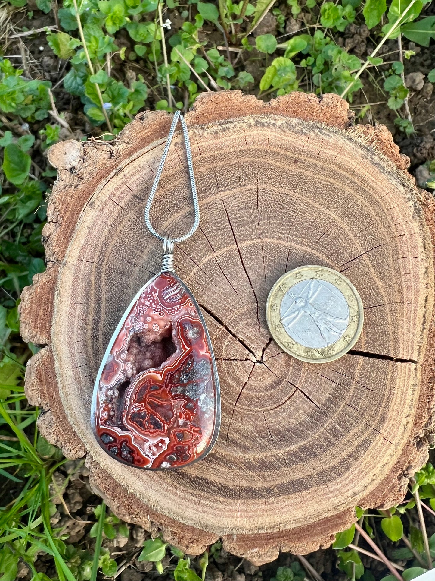 Collana con Agata Crazy Lace messicana di alta qualità - con cristallizzazione interna