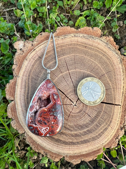 Collana con Agata Crazy Lace messicana di alta qualità - con cristallizzazione interna