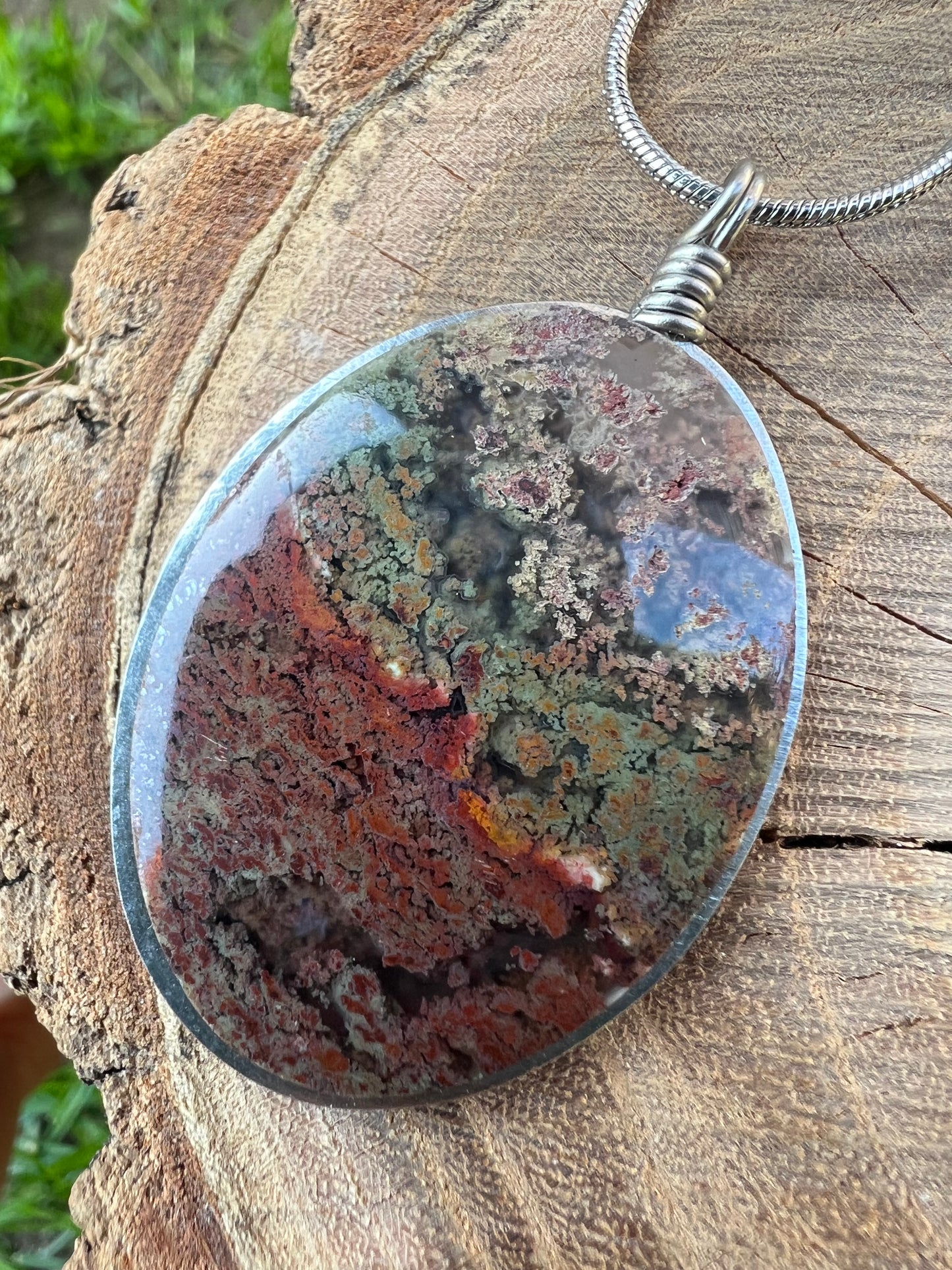 Collana di Agata Muschiata Indonesiana - Ciondolo Floresta