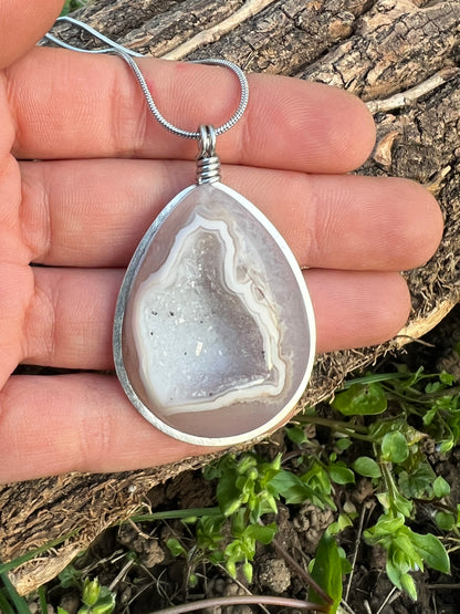 Collana di Agata Druzy ✨ Anima Lucente – Gioiello Artigianale in Acciaio inox