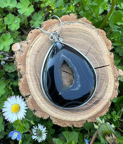 Collana di Onice Druzy con portale cristallizzato naturale - Geode di Onice