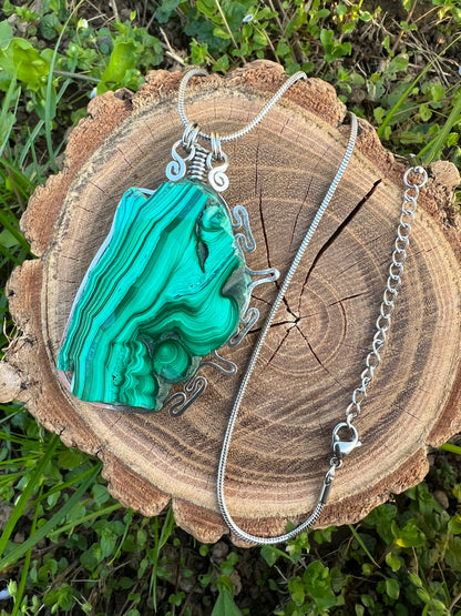 Collana on Malachite fetta✨ Medaglione lavorazione artigianale acciaio inox