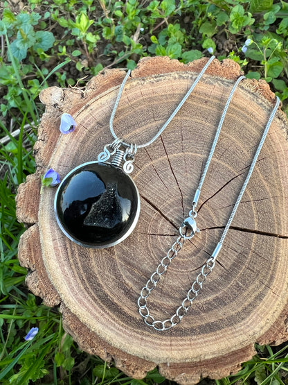 Ciondolo in Onice nero Druzy - Onice con cristallizzazione interna naturale