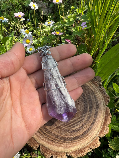 Collana con punta naturale di Ametista - Cristallo grezzo di Ametista brasiliana