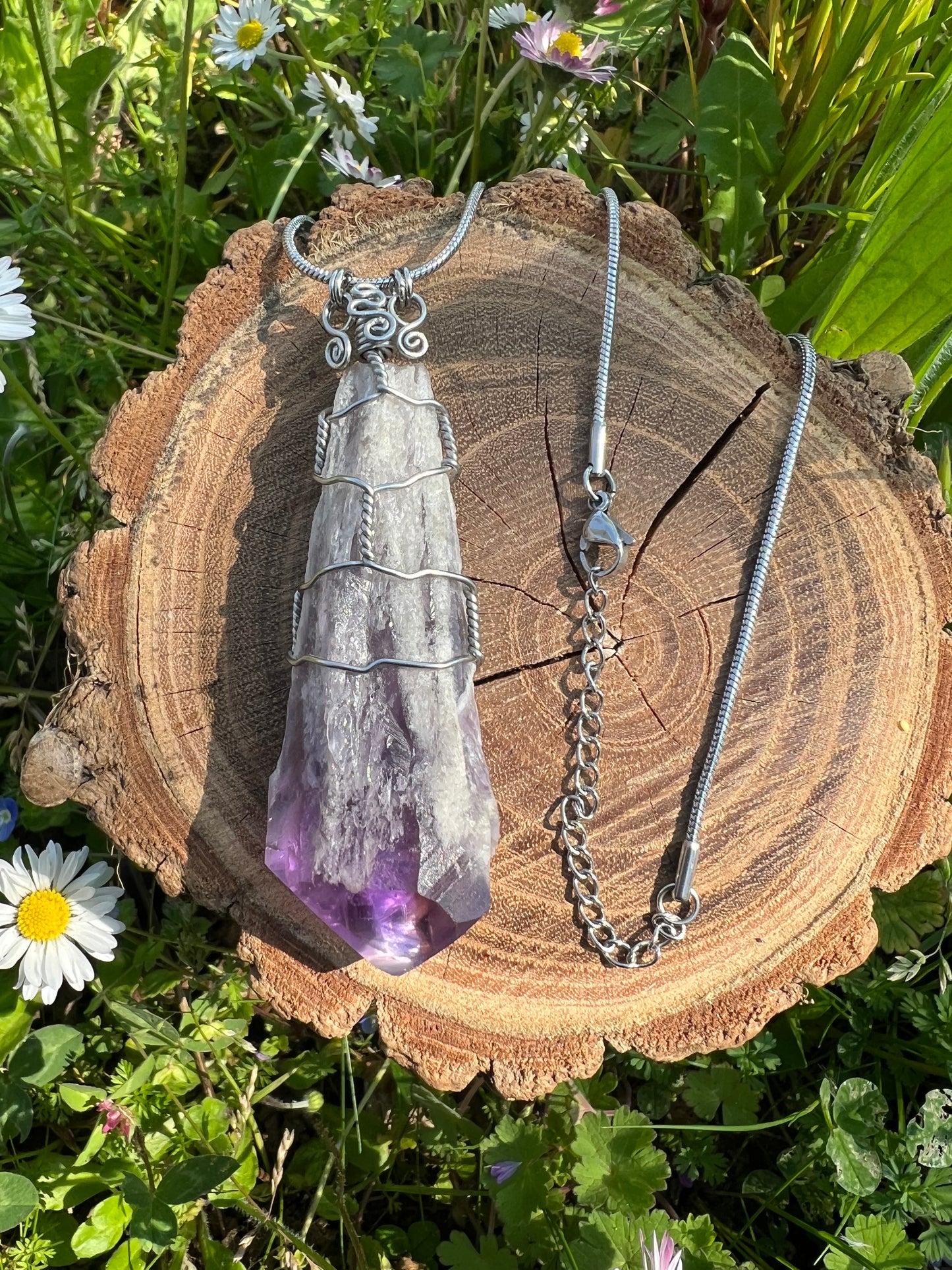 Collana con punta naturale di Ametista - Cristallo grezzo di Ametista brasiliana