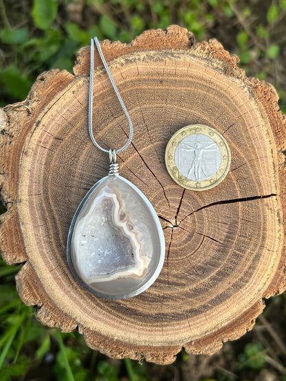 Collana di Agata Druzy ✨ Anima Lucente – Gioiello Artigianale in Acciaio inox