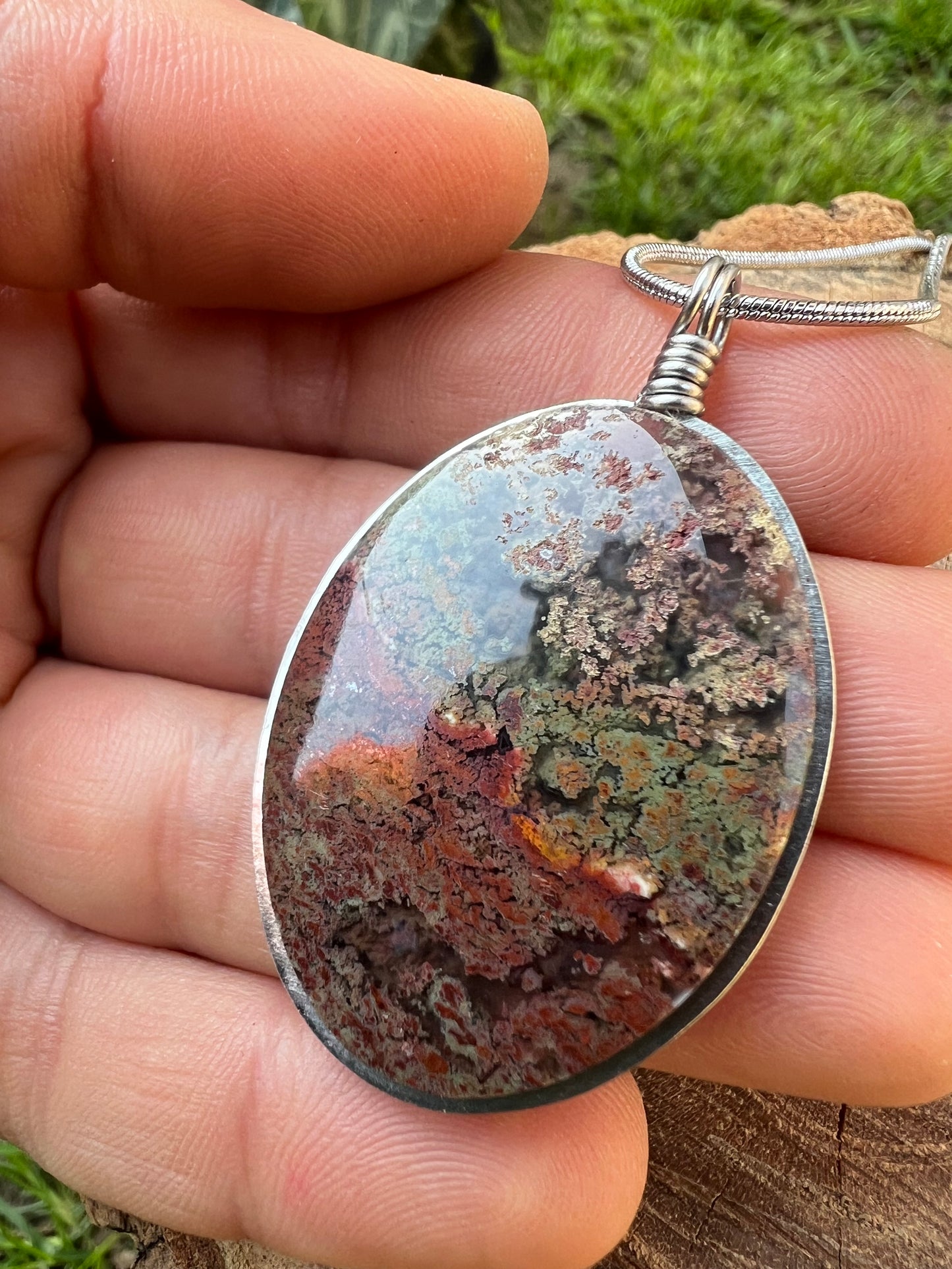 Collana di Agata Muschiata Indonesiana - Ciondolo Floresta