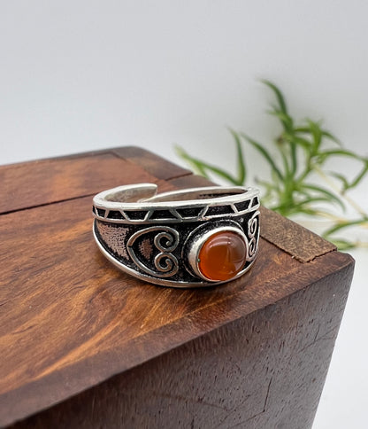 Anello a fascia Cuore antico con Pietra Naturale